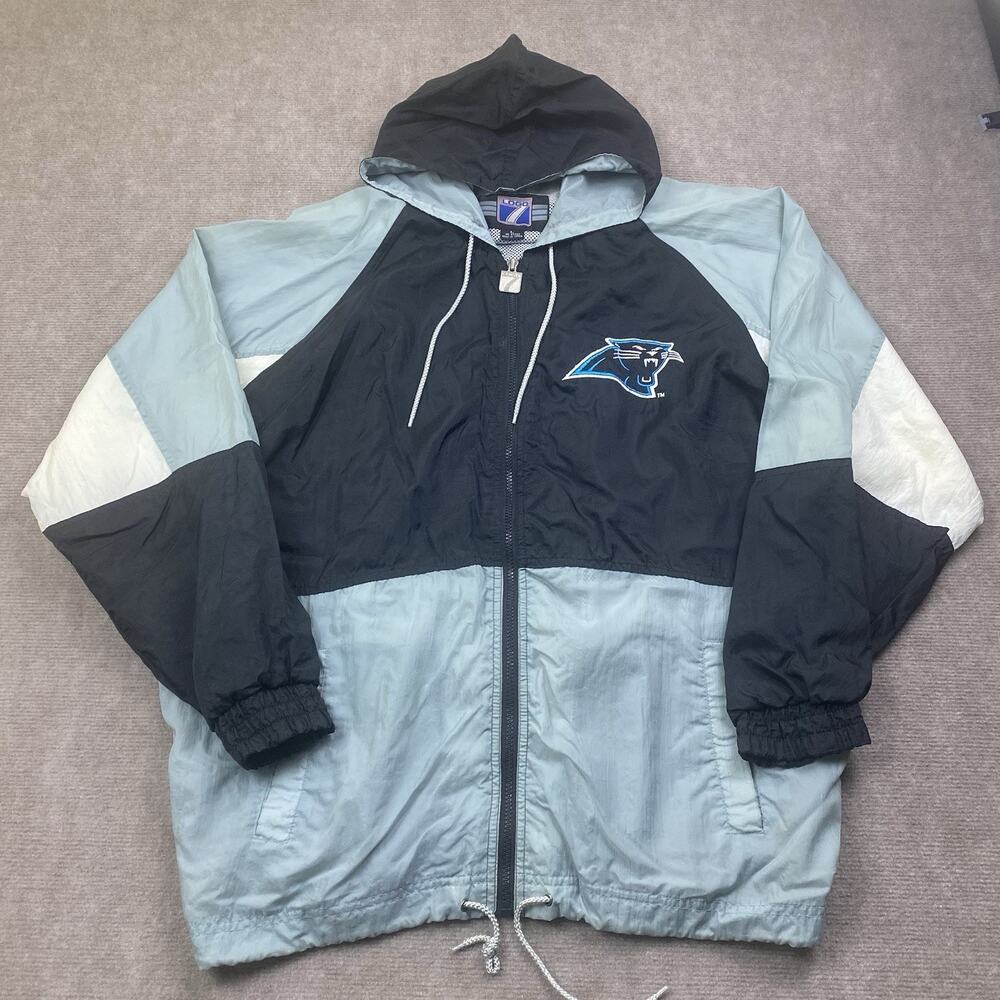 Vintage Carolina Panthers Windbreaker Jacket Men L Blue Logo 7 NFL Football 90s